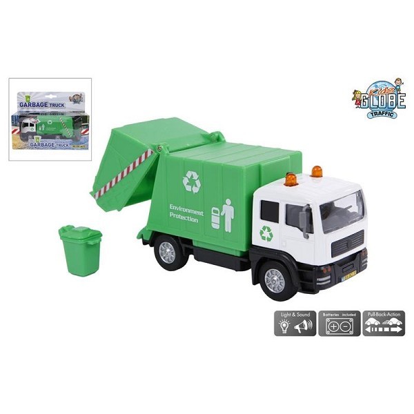 Kids Globe vuilniswagen die cast licht en geluid pb 15cm