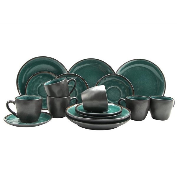 Koffieset Leros reactive glaze blauwgroen 18-delig