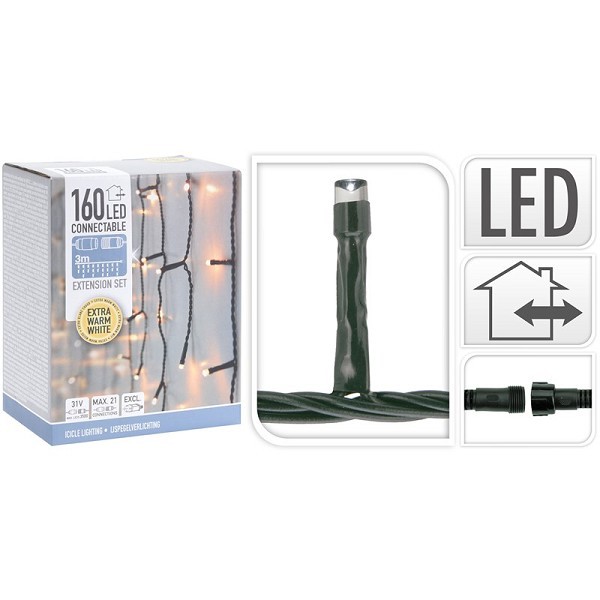 Koppelverlichting Icicle verlichting van 3m 160Led extra warmwit (exclusief 31V startsnoer, zie 114149)