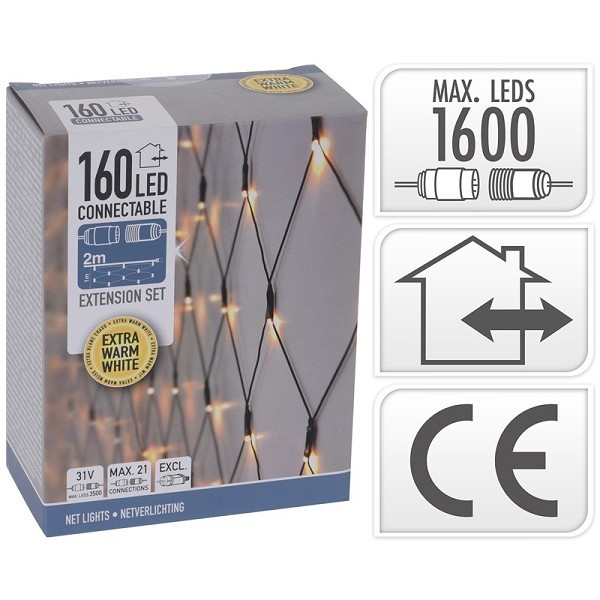 Koppelverlichting Netverlichting met 160Led 2x1m extra warmwit max.  (exclusief 31V startsnoer, zie 114149)