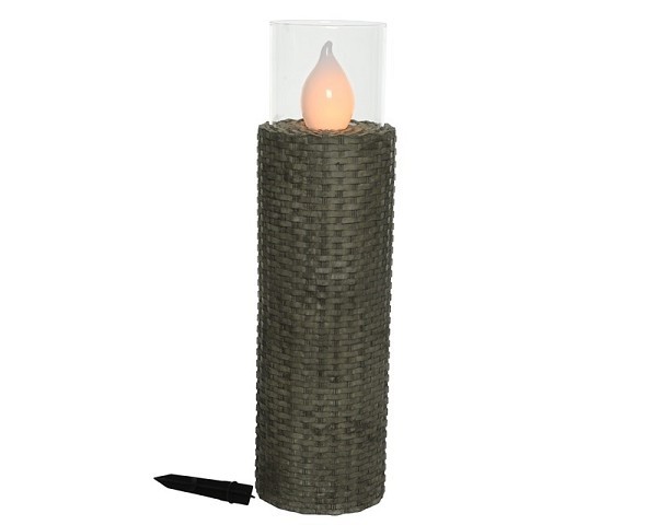 LED solarsteker wicker 63x18cm antraciet 18x SMD LED flame