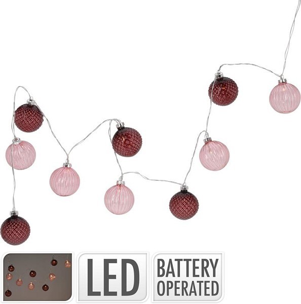 LED stringverlichting met 10 glazen ballen 6cm werkt op batterijen