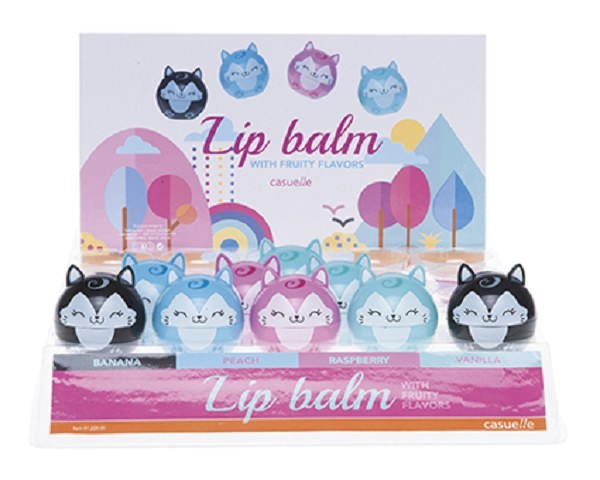 Lippenbalsem katje Ø4cm -verkrijgbaar in 4 verschillende kleuren zwart, blauw, roze of mintgroen.