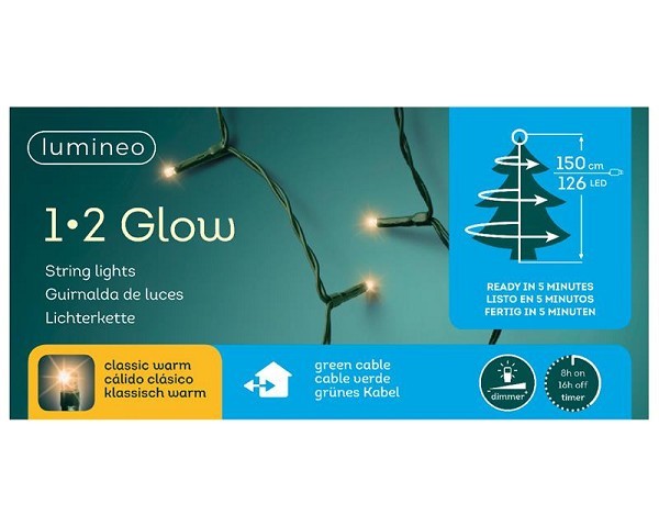 Lumineo kerstboomverlichting 1-2 glow 150cm 126 LED lampjes classic warm wit