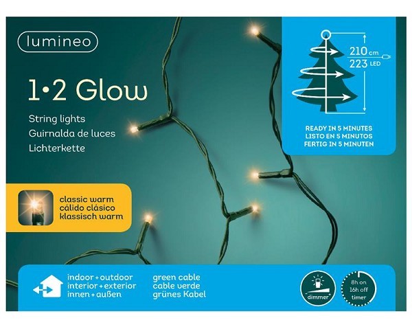 Lumineo kerstboomverlichting 1-2 glow 210cm 223 LED lampjes classic warm wit