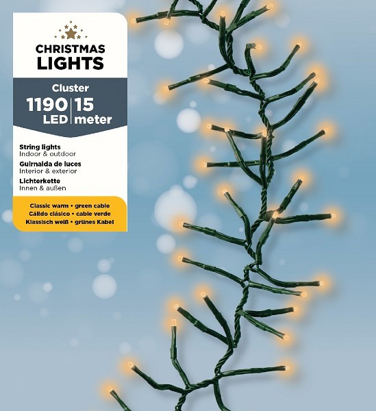 Lumineo LED budget Cluster verlichting buiten 1500cm-1190L groen/klassiek warm- Voor binnen en buiten