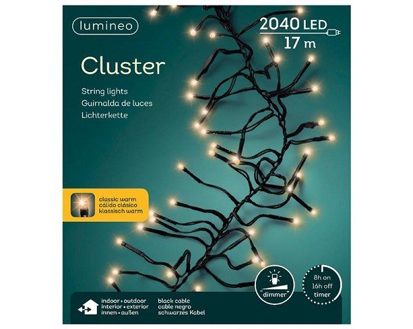 Lumineo LED cluster verlichting 2040L 17m met dimmer en timer, Klassiek warm