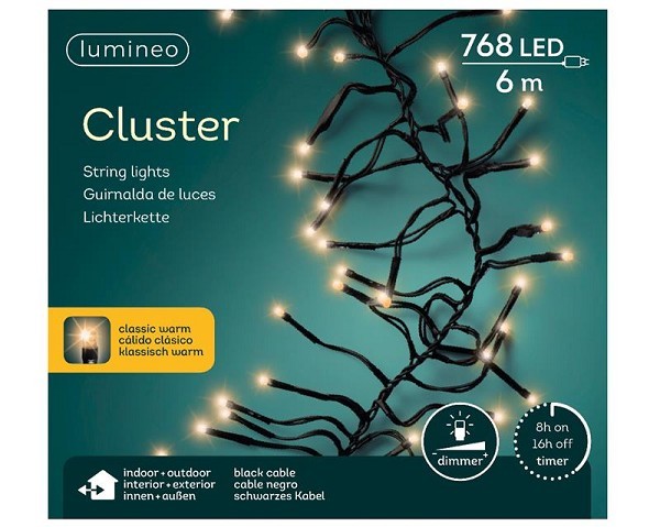 Lumineo LED cluster verlichting 768Lampen 6m klassiek warm met dimer en timer