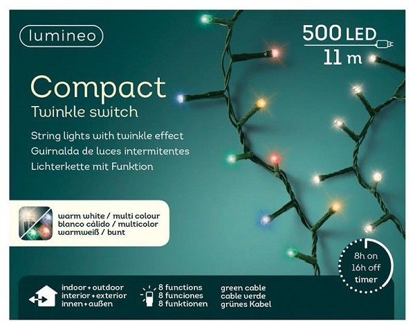 Lumineo LED compact lights 500L 1100cm colour changing. 8 functie twinkel effect en 8 uur timer