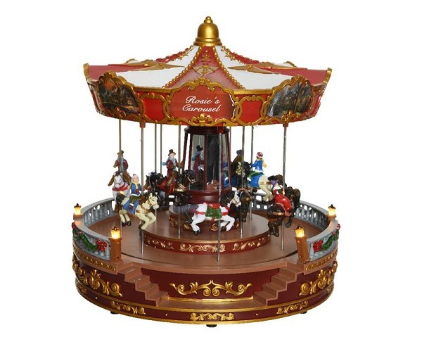 Lumineo LED Kerstdorp carrousel Ø31xH31cm met beweging,musiek en verlichting