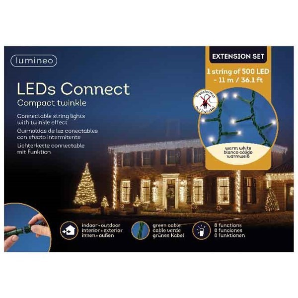 Lumineo LED koppelbare compact strengverlichting verlengset warm wit 1100cm-500L