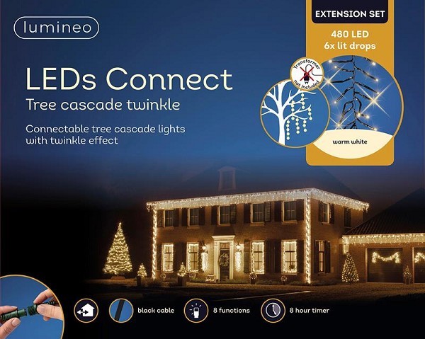 Lumineo LED's connect cascade lights starter set 8 functie twinkel effect en 8 uur timer warm wit