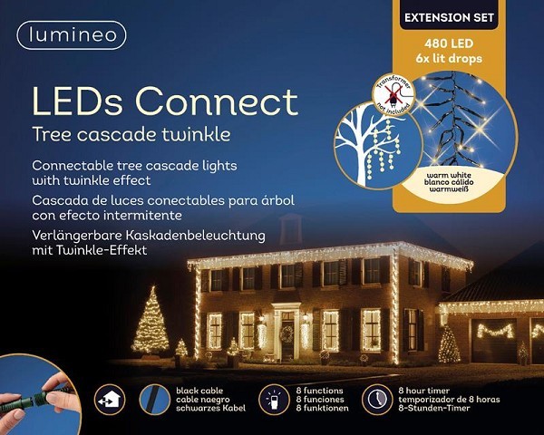 Lumineo LED's connect cascade lights VERLENGSET 8 functie twinkel effect 8uur timer warm eit