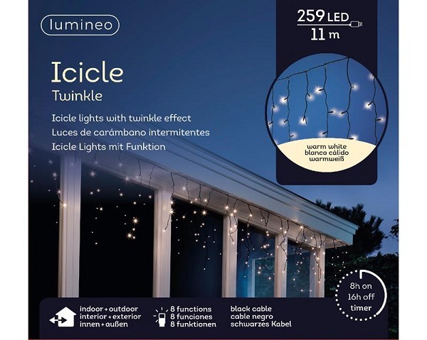 Lumineo LED verlichting Icicle 11 meter- 259LED warmwit twinkel