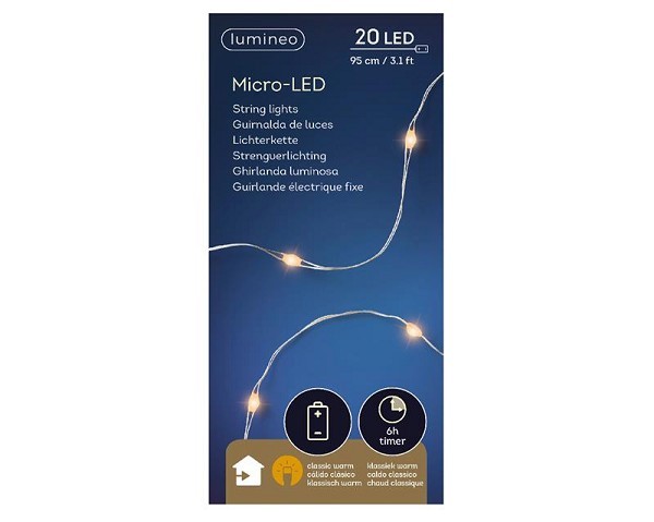 Lumineo micro LED streng zilver/klassiek warm 95cm-20L op batterij