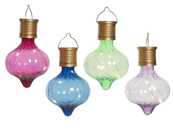 Lumineo Solar lamp bulb druppelvorm met hengsel- dia7.7-H11.7cm- verkrijgbaar in roze, blauw groen of lila