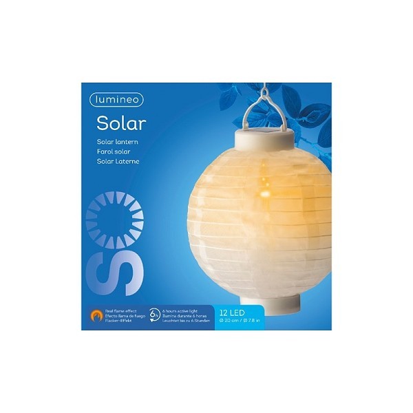 Lumineo Solar lantaarn nylon vlam effect Ø20xH23cm-12L (met schakelaar)