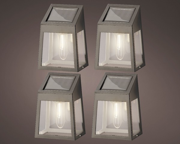 Lumineo Solar wandlamp kunststof grijs- set a 4 stuks-  L6.5-W9.5-H13cm- verpakt in kleurendoos