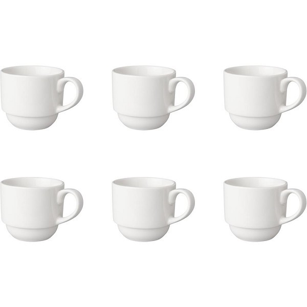 Mammoet Koffiekop breed 200ml porselein wit (set van 6) dia7,5x7cm