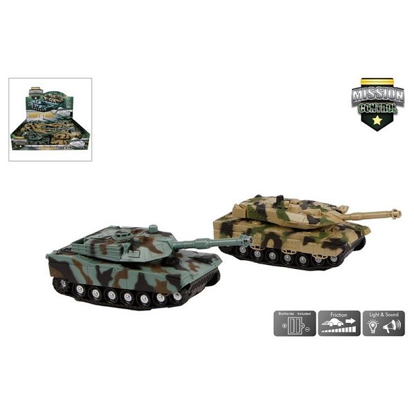 Mission Control military tank frictie licht en geluid  1:32 18cm ( inclusief batterijen)