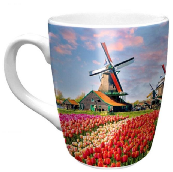 Mok relax Holland tulpenveld met molen Ø8,5x10,5cm