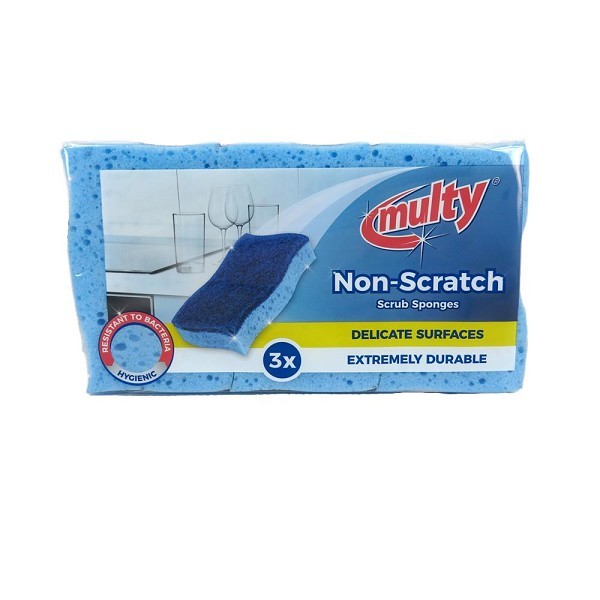 Multy Niet-krassende schuursponsen blauw 11x6,5cm 3-pack