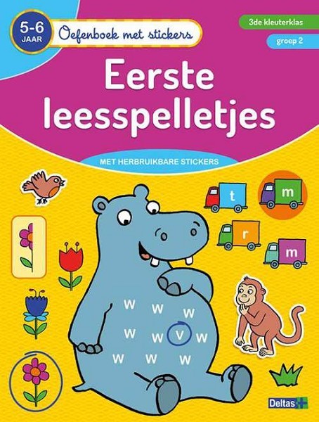 Oefenboek met stickers-eerste leesspelletjes 5-6 jaar