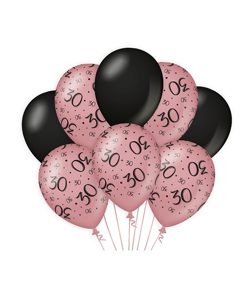 Paperdreams Decoration balloons roze/zwart - 30 Verpakking a 8 stuks