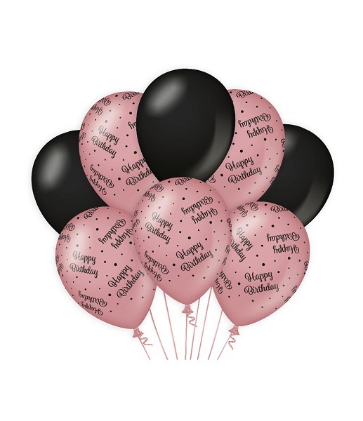 Paperdreams Decoration balloons roze/zwart - Happy birthday Verpakking a 8 stuks