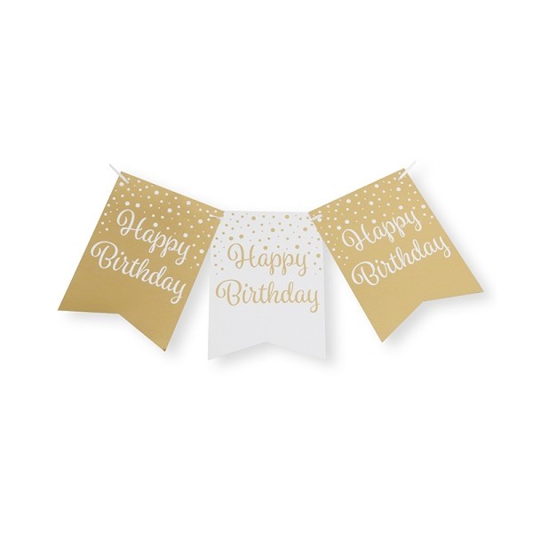 Paperdreams Party flag banner goud/wit - Happy Birthday