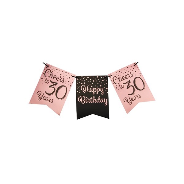 Paperdreams Party flag banner roze/zwart - 30