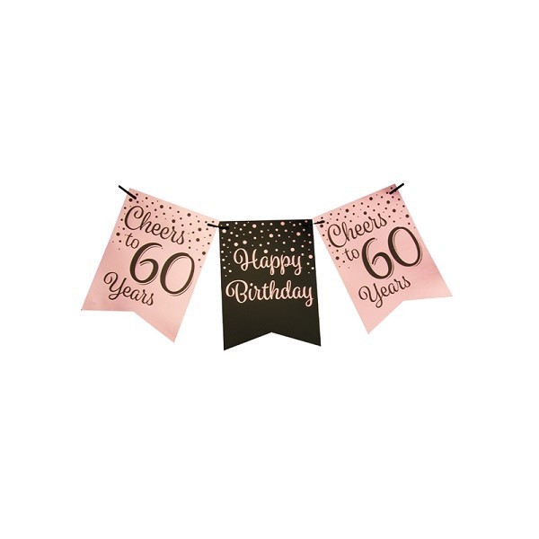 Paperdreams Party flag banner roze/zwart - 60