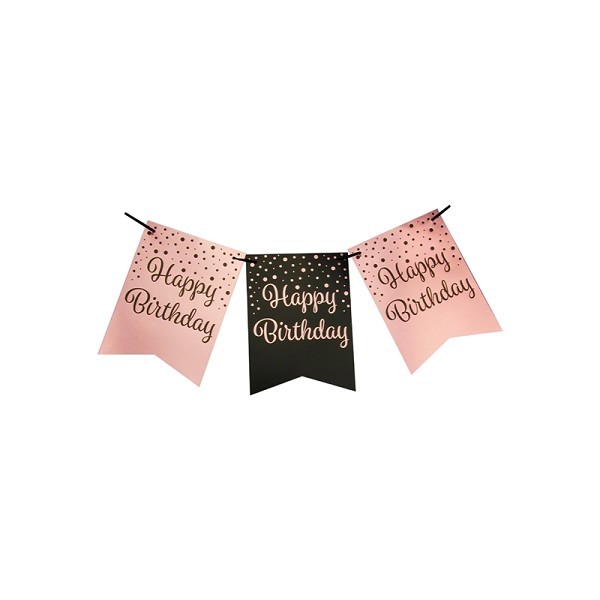 Paperdreams Party flag banner roze/zwart - Happy birthday