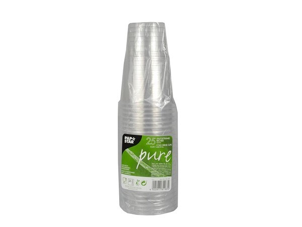 Papstar 25 Drinkbekers PLA "pure" 250ml Ø7,8x11cm glashelder met schuimkraag