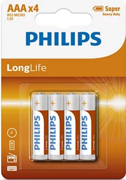 Philips batterijen Longlife AAA R03 doos a 12 blisters van 4 stuks