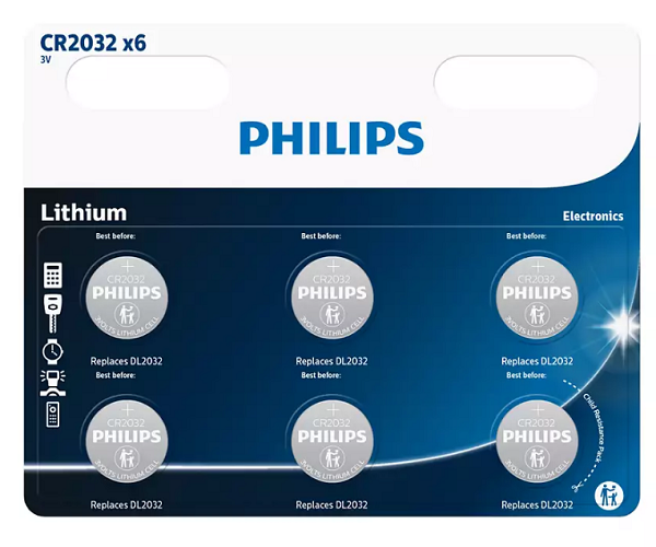 Philips Lithium CR2032 3V batterij 6 stuks op kaart