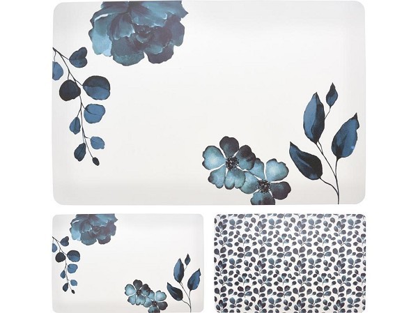 Placemat kunststof 43x28cm blauwtinten bloem