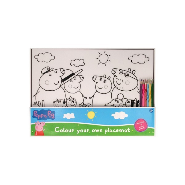 Placemat om in te kleuren wisbaar Peppa Pig incl. 6 kleurpotloden