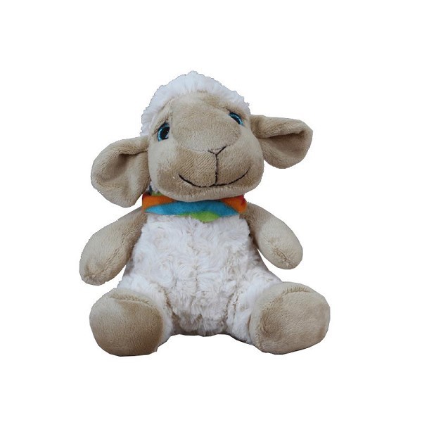 Pluche schaap zittend met gekleurde sjaal 20cm