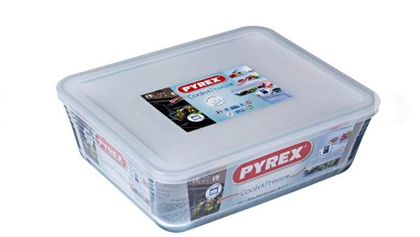 Pyrex  COOK&FREEZE Glazen Rechthoekige schaal met plastic deksel