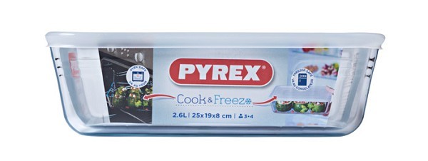 Pyrex COOK&FREEZE schaal met deksel 25x20cm cool 2,6 Liter