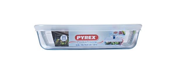 Pyrex COOK&FREEZE schaal rechthoek glas met kunststof deksel 0.8L 19 x 14 x 4 cm