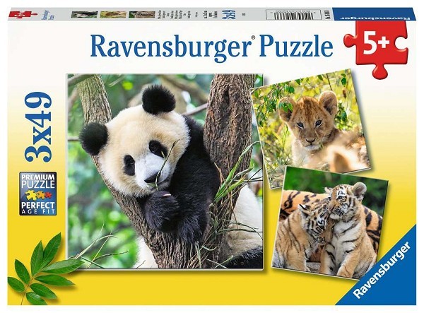 Ravensburger Panda, tijger en leeuw puzzel 3x49 stukjes