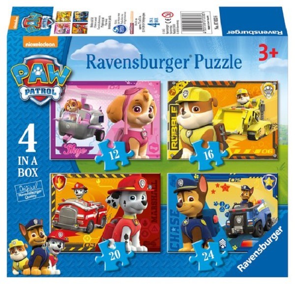 Ravensburger puzzel 4 in 1Paw Patrol:Puppies op pa