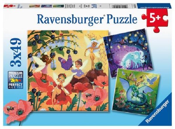 Ravensburger puzzel Eenhoorn, Draak en Fee 3x49 stukjes