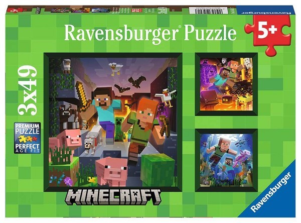 Ravensburger puzzel Minecraft Biomes - Legpuzzel - 3 x 3x49 stukjes