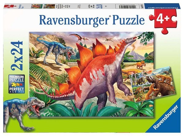 Ravensburger puzzel Wilde oertijddieren dino 2x24 stukjes