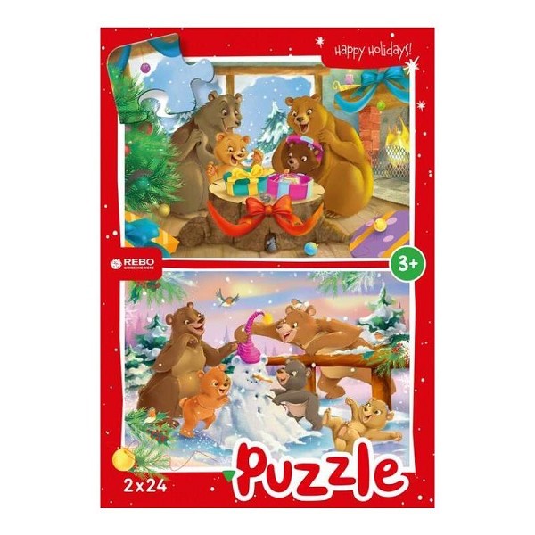 Rebo Christmas bears - puzzel 2 x 24 stukjes