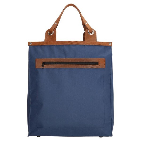 Run away basics boodschappentas blauw met echt lederen hengsel 36,5xh41cm