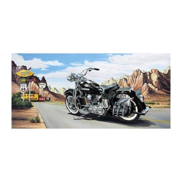 Schilderij Harley Route 66 40x78cm in zwart houten lijst